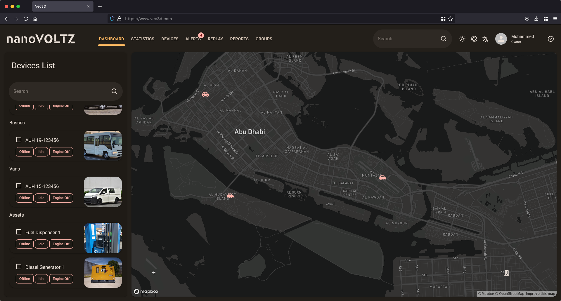 Vec3D comprehensive dashboard allows for vehicle tracking and asset monitoring